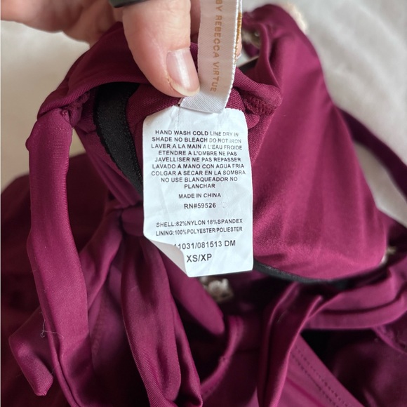 NWT BCA Size XS Burgundy Swimsuit One Piece Plunge Neck Lace Front Boho - Picture 8 of 10